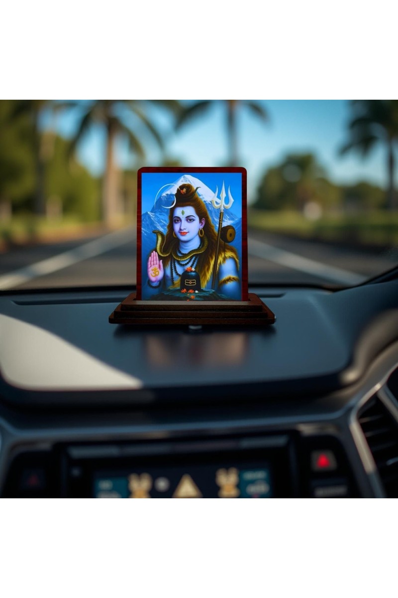 Car Desk/Table Top Lord Shiva Wooden Photo Stand 3x4 Inches, Compact & Stylish Spiritual Display For Car, Home & Office (Pack Of 1) (F14183)