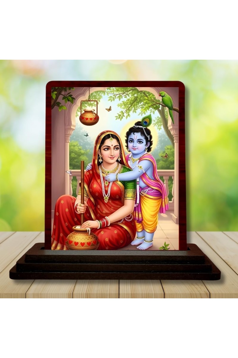 Car Desk/Table Top Lord Radha Krishna Wooden Photo Stand 3x4 Inches, Compact & Stylish Spiritual Display For Car, Home & Office (Pack Of 1) (F15170)