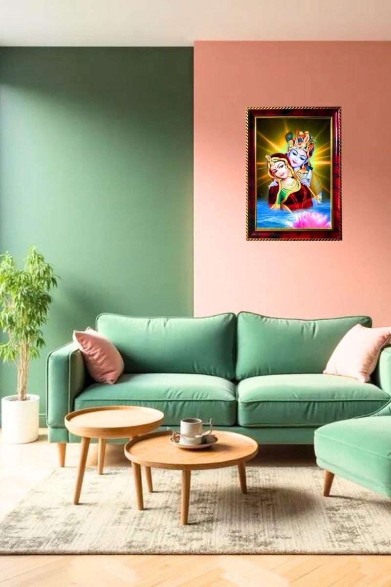 Radha Krishna Photo Frame For Wall & Table | 7x9 Inch Golden Cherry Finish | Decorative Radha Krishna Photo Frame For Home, Office & Pooja Room (F11581)