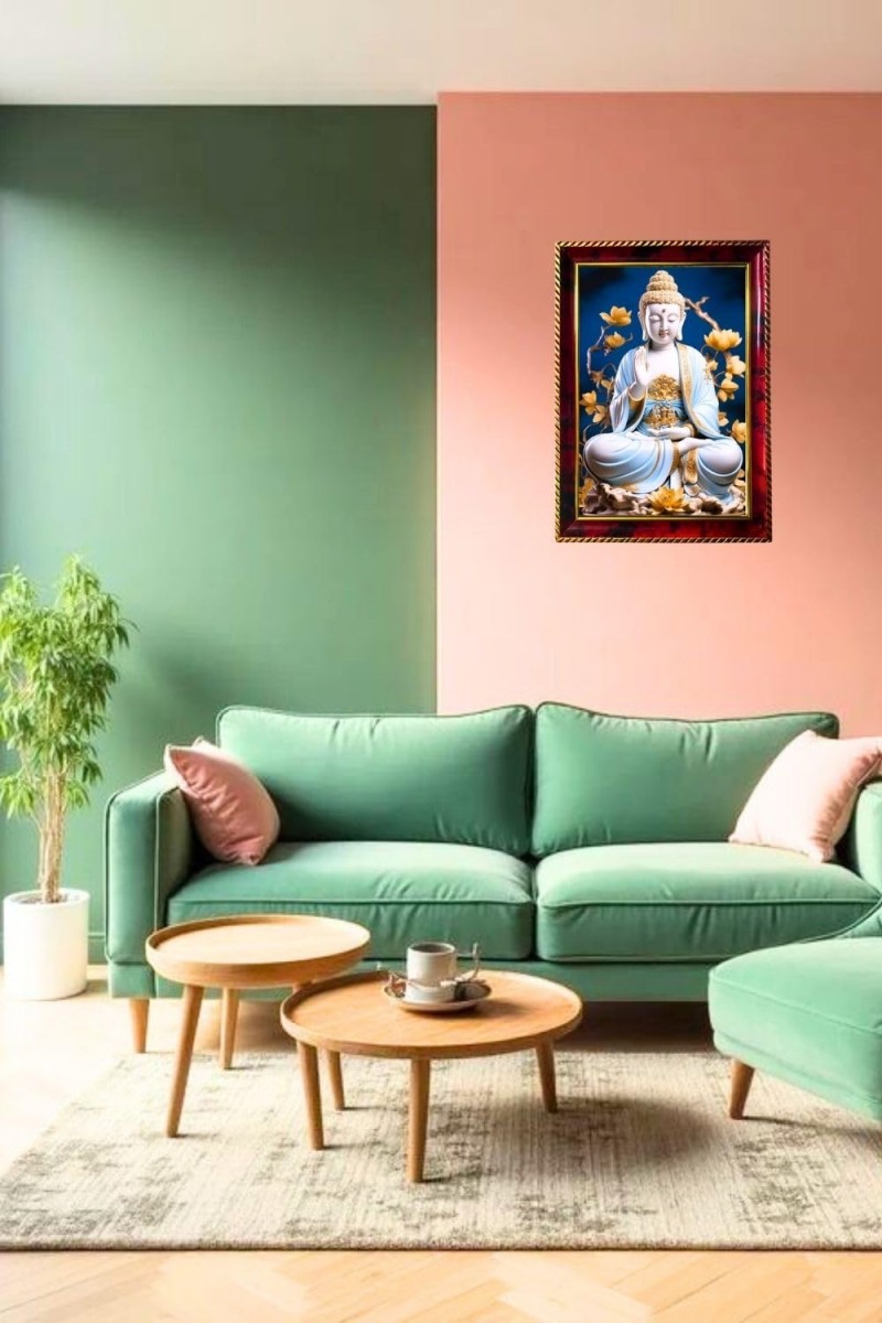 Serene Buddha Photo Frame For Wall & Table | 7x9 Inch Golden Cherry Finish | Decorative Serene Buddha Photo Frame For Home, Office & Pooja Room (F11855)