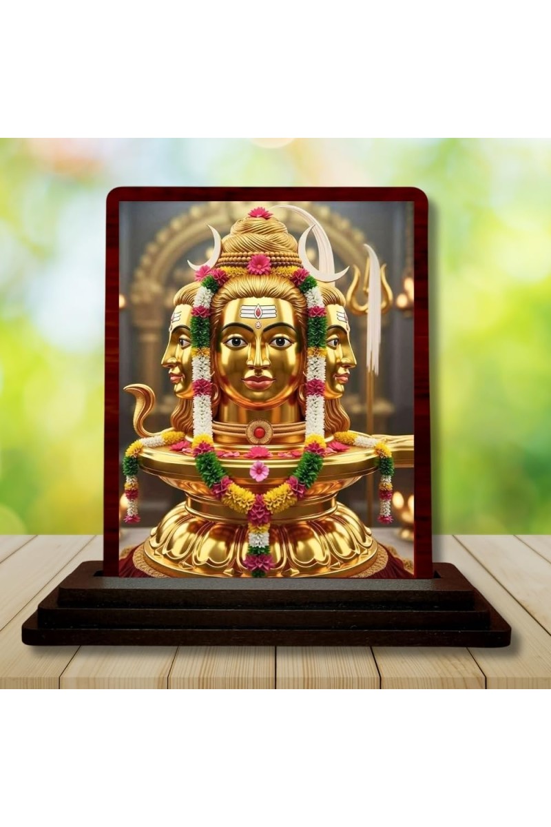 Car Desk/Table Top Lord Shiva Wooden Photo Stand 3x4 Inches, Compact & Stylish Spiritual Display For Car, Home & Office (Pack Of 1) (F15158)