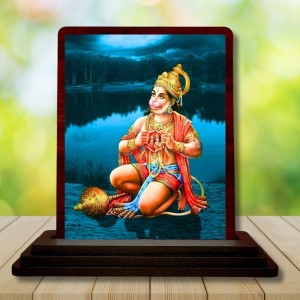 Car Desk/Table Top Lord Hanuman Wooden Photo Stand 3x4 Inches, Compact & Stylish Spiritual Display For Car, Home & Office (Pack Of 1) (F14646)