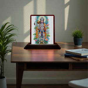 Car Desk/Table Top Lord Hanuman Wooden Photo Stand 3x4 Inches, Compact & Stylish Spiritual Display For Car, Home & Office (Pack Of 1) (F15091)