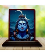 Car Desk/Table Top Lord Shiva Wooden Photo Stand 3x4 Inches, Compact & Stylish Spiritual Display For Car, Home & Office (Pack Of 1) (F14217)