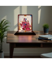 Car Desk/Table Top Lord Radha Krishna Wooden Photo Stand 3x4 Inches, Compact & Stylish Spiritual Display For Car, Home & Office (Pack Of 1) (F15120)