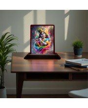 Car Desk/Table Top Lord Krishna Wooden Photo Stand 3x4 Inches, Compact & Stylish Spiritual Display For Car, Home & Office (Pack Of 1) (F15114)