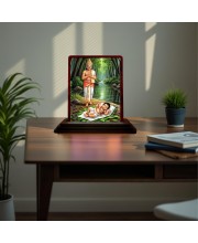 Car Desk/Table Top Lord Nilkanth Varni Swaminarayan Wooden Photo Stand 3x4 Inches, Compact & Stylish Spiritual Display For Car, Home & Office (Pack Of 1) (F15150)