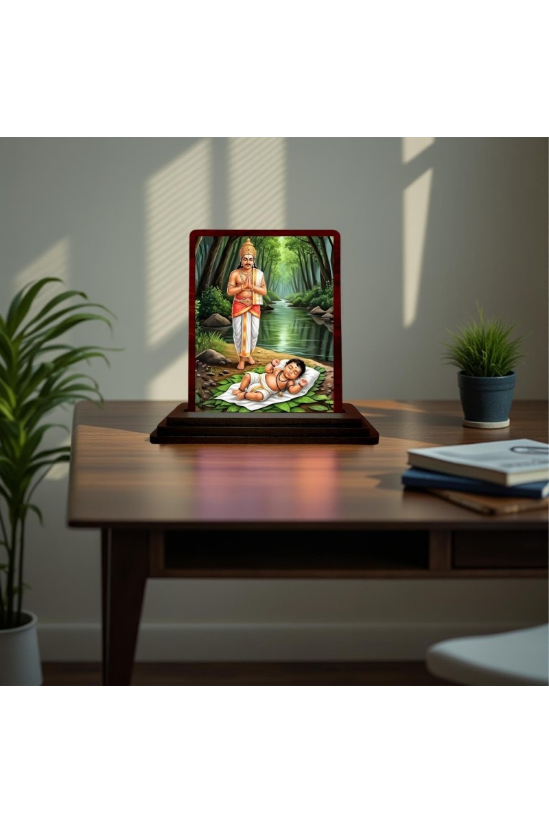 Car Desk/Table Top Lord Nilkanth Varni Swaminarayan Wooden Photo Stand 3x4 Inches, Compact & Stylish Spiritual Display For Car, Home & Office (Pack Of 1) (F15150)