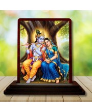 Car Desk/Table Top Radha Krishna Wooden Photo Stand 3x4 Inches, Compact & Stylish Spiritual Display For Car, Home & Office (Pack Of 1) (F14274)