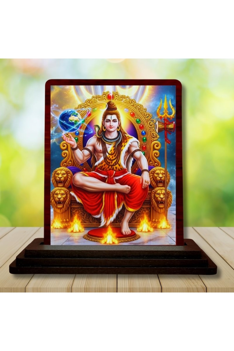Car Desk/Table Top Lord Shankar Wooden Photo Stand 3x4 Inches, Compact & Stylish Spiritual Display For Car, Home & Office (Pack Of 1) (F15064)