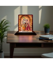 Car Desk/Table Top Lord Radha Krishna Wooden Photo Stand 3x4 Inches, Compact & Stylish Spiritual Display For Car, Home & Office (Pack Of 1) (F15118)