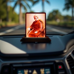Car Desk/Table Top Swami Vivekananda Wooden Photo Stand 3x4 Inches, Compact & Stylish Spiritual Display For Car, Home & Office (Pack Of 1) (F14634)