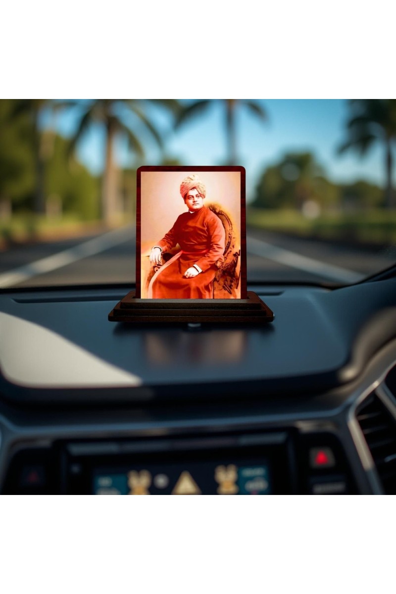 Car Desk/Table Top Swami Vivekananda Wooden Photo Stand 3x4 Inches, Compact & Stylish Spiritual Display For Car, Home & Office (Pack Of 1) (F14634)