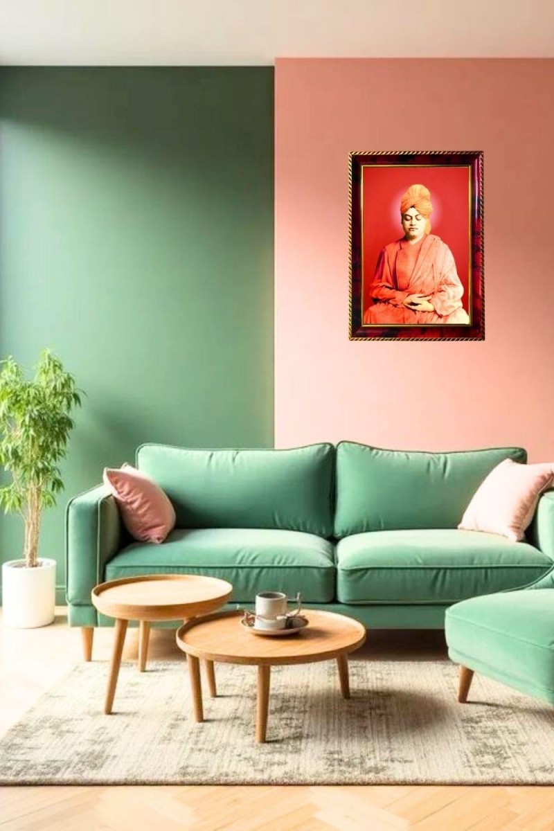 SwamiVivekananda In Meditation Photo Frame For Wall & Table | 7x9 Inch Golden Cherry Finish | Decorative SwamiVivekananda In Meditation Photo Frame For Home, Office & Pooja Room (F11442)