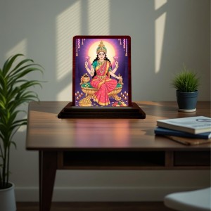 Car Desk/Table Top Goddess Lakshmi Wooden Photo Stand 3x4 Inches, Compact & Stylish Spiritual Display For Car, Home & Office (Pack Of 1) (F14542)