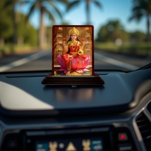 Car Desk/Table Top Maa Laxmi Wooden Photo Stand 3x4 Inches, Compact & Stylish Spiritual Display For Car, Home & Office (Pack Of 1) (F15070)