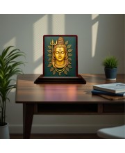 Car Desk/Table Top Lord Shiva Wooden Photo Stand 3x4 Inches, Compact & Stylish Spiritual Display For Car, Home & Office (Pack Of 1) (F15153)