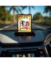 Car Desk/Table Top Little Radha Krishna Wooden Photo Stand 3x4 Inches, Compact & Stylish Spiritual Display For Car, Home & Office (Pack Of 1) (F14452)
