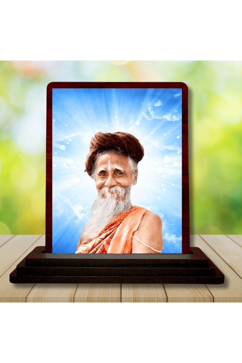 Car Desk/Table Top Sri Sri SitaRamdas OmkarNath Wooden Photo Stand 3x4 Inches, Compact & Stylish Spiritual Display For Car, Home & Office (Pack Of 1) (F14437)