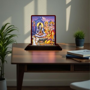 Car Desk/Table Top Lord Shiva Wooden Photo Stand 3x4 Inches, Compact & Stylish Spiritual Display For Car, Home & Office (Pack Of 1) (F15190)