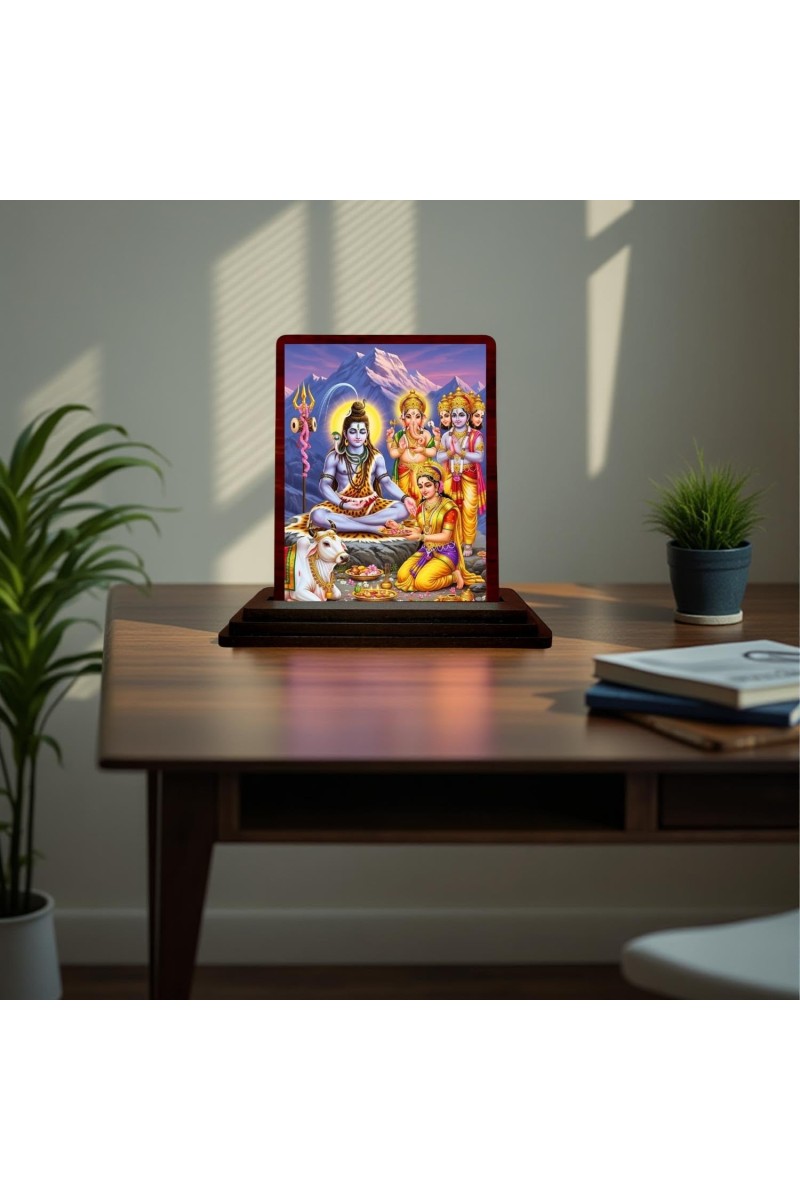Car Desk/Table Top Lord Shiva Wooden Photo Stand 3x4 Inches, Compact & Stylish Spiritual Display For Car, Home & Office (Pack Of 1) (F15190)
