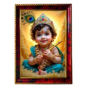 Lord Little Krishna Photo Frame For Wall & Table | 7x9 Inch Golden Cherry Finish | Decorative Lord Little Krishna Photo Frame For Home, Office & Pooja Room (F11325) Lord Little Krishna Photo Frame For Wall & Table | 7x9 Inch Golden Cherry Finish | Decorative Lord Little Krishna Photo Frame For Home, Office & Pooja Room (F11325)