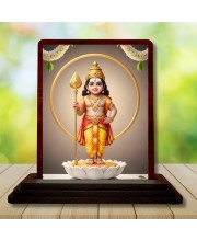 Car Desk/Table Top Lord Karthikeya Wooden Photo Stand 3x4 Inches, Compact & Stylish Spiritual Display For Car, Home & Office (Pack Of 1) (F14374)