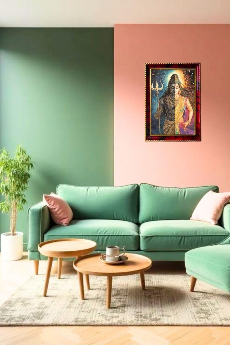 Ardhnarishwar Photo Frame For Wall & Table | 7x9 Inch Golden Cherry Finish | Decorative Ardhnarishwar Photo Frame For Home, Office & Pooja Room (F11567)