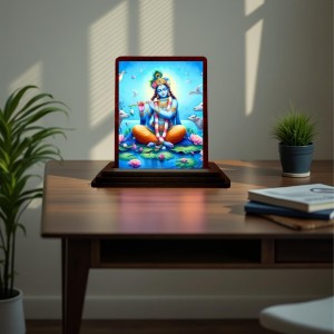 Car Desk/Table Top Lord Krishna Wooden Photo Stand 3x4 Inches, Compact & Stylish Spiritual Display For Car, Home & Office (Pack Of 1) (F14483) Car Desk/Table Top Lord Krishna Wooden Photo Stand 3x4 Inches, Compact & Stylish Spiritual Display For Car, Home & Office (Pack Of 1) (F14483)
