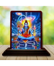 Car Desk/Table Top Lord Shiva Wooden Photo Stand 3x4 Inches, Compact & Stylish Spiritual Display For Car, Home & Office (Pack Of 1) (F15104)