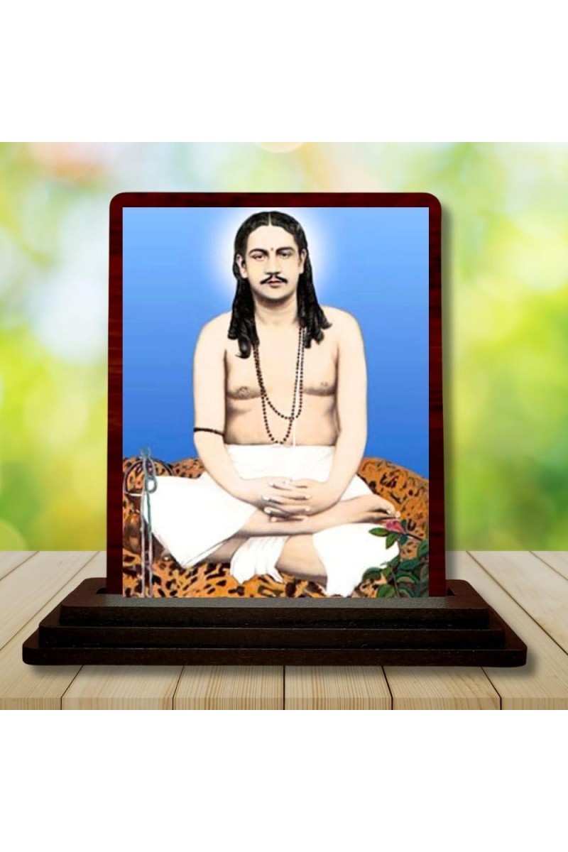Car Desk/Table Top Swami Nigamananda Paramahansa Wooden Photo Stand 3x4 Inches, Compact & Stylish Spiritual Display For Car, Home & Office (Pack Of 1) (F14141)