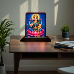Car Desk/Table Top Goddess Lakshmi Wooden Photo Stand 3x4 Inches, Compact & Stylish Spiritual Display For Car, Home & Office (Pack Of 1) (F14527)