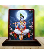 Car Desk/Table Top Lord Krishna Wooden Photo Stand 3x4 Inches, Compact & Stylish Spiritual Display For Car, Home & Office (Pack Of 1) (F15112)