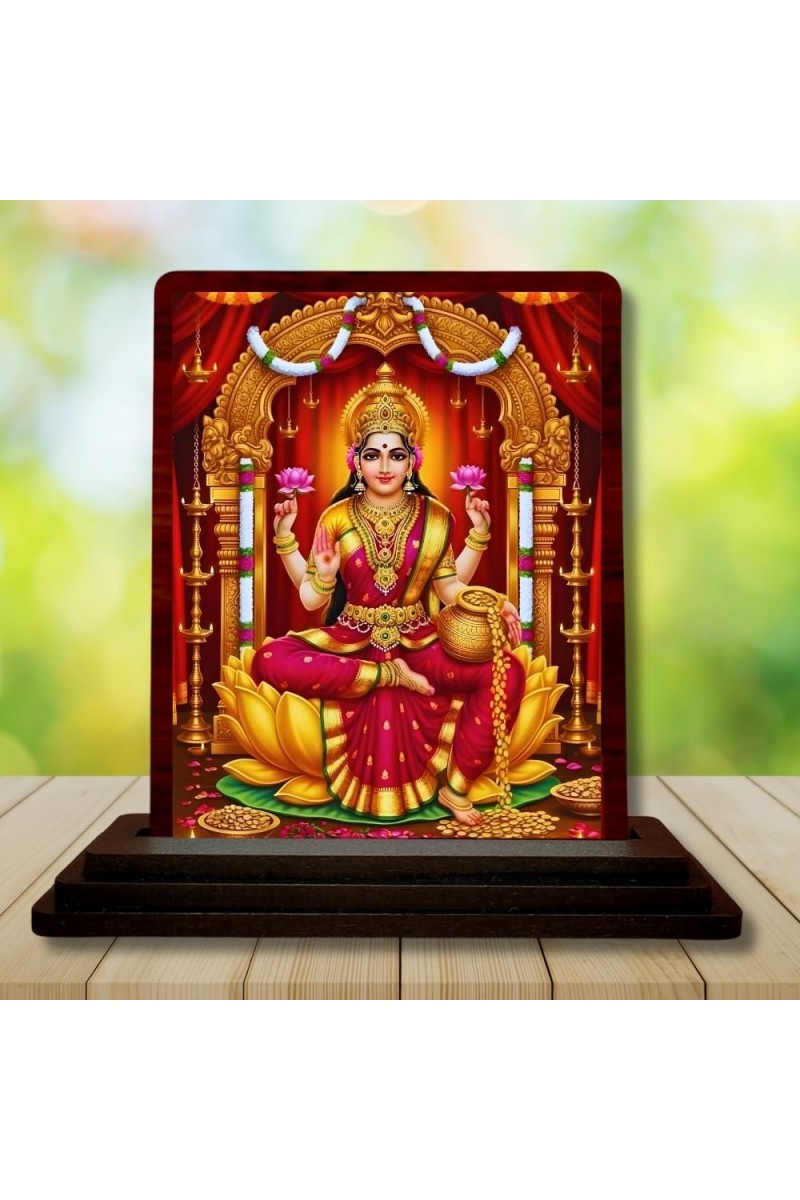 Car Desk/Table Top Maa Laxmi Wooden Photo Stand 3x4 Inches, Compact & Stylish Spiritual Display For Car, Home & Office (Pack Of 1) (F15084)
