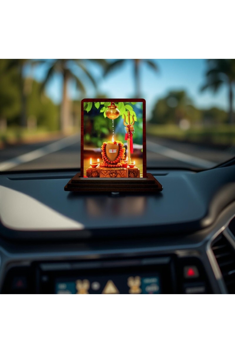 Car Desk/Table Top Shivalingam Wooden Photo Stand 3x4 Inches, Compact & Stylish Spiritual Display For Car, Home & Office (Pack Of 1) (F14150)