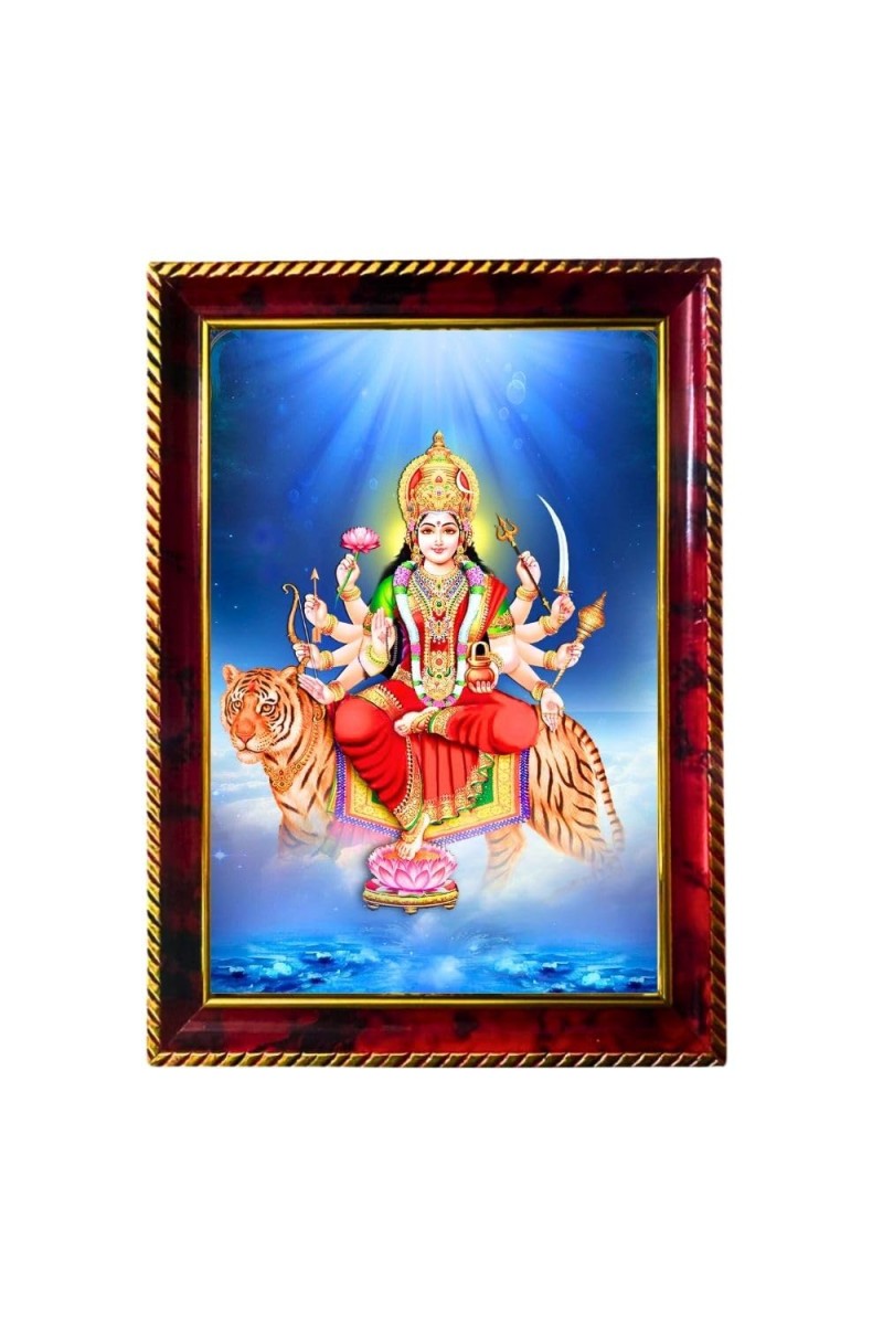 Maa Durga Photo Frame For Wall & Table | 7x9 Inch Golden Cherry Finish | Decorative Maa Durga Photo Frame For Home, Office & Pooja Room (F11864)