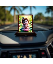 Car Desk/Table Top Lord Krishna Wooden Photo Stand 3x4 Inches, Compact & Stylish Spiritual Display For Car, Home & Office (Pack Of 1) (F14485)