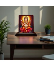 Car Desk/Table Top Lord Ganesha Wooden Photo Stand 3x4 Inches, Compact & Stylish Spiritual Display For Car, Home & Office (Pack Of 1) (F15074)