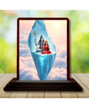 Car Desk/Table Top Lord Shiva And Parvathi Wooden Photo Stand 3x4 Inches, Compact & Stylish Spiritual Display For Car, Home & Office (Pack Of 1) (F14324)