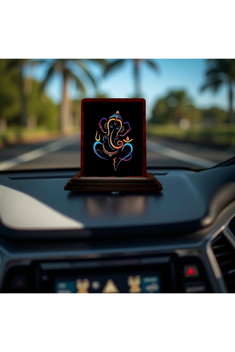 Car Desk/Table Top Lord Ganesha Wooden Photo Stand 3x4 Inches, Compact & Stylish Spiritual Display For Car, Home & Office (Pack Of 1) (F14622)