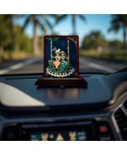 Car Desk/Table Top Radha Krishna Wooden Photo Stand 3x4 Inches, Compact & Stylish Spiritual Display For Car, Home & Office (Pack Of 1) (F14522)