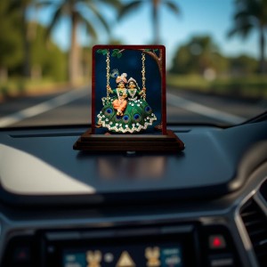 Car Desk/Table Top Radha Krishna Wooden Photo Stand 3x4 Inches, Compact & Stylish Spiritual Display For Car, Home & Office (Pack Of 1) (F14522)