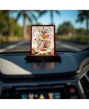 Car Desk/Table Top Lord Shiva And Parvathi Wooden Photo Stand 3x4 Inches, Compact & Stylish Spiritual Display For Car, Home & Office (Pack Of 1) (F14328)