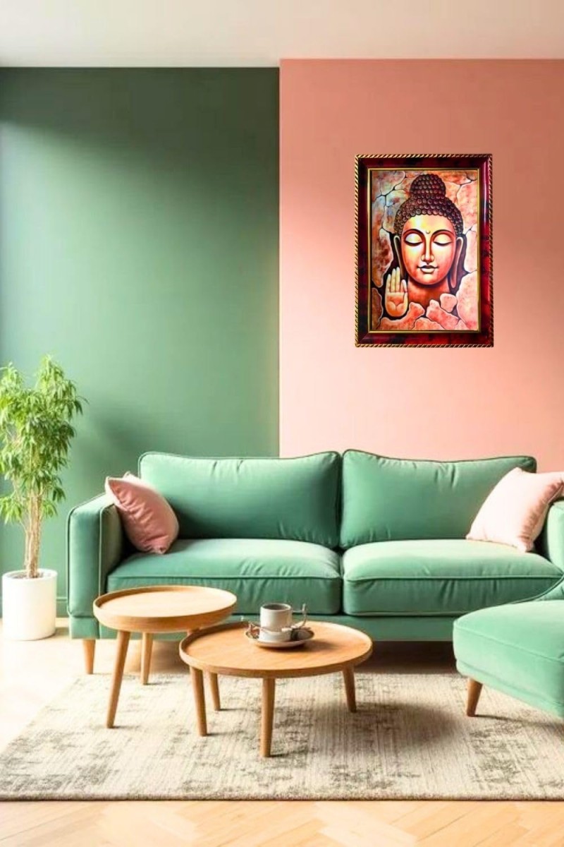 Serene Buddha Photo Frame For Wall & Table | 7x9 Inch Golden Cherry Finish | Decorative Serene Buddha Photo Frame For Home, Office & Pooja Room (F11487)