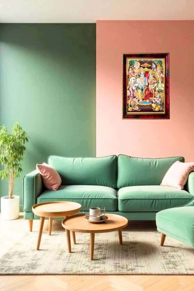 Ram Darbar Photo Frame For Wall & Table | 7x9 Inch Golden Cherry Finish | Decorative Ram Darbar Photo Frame For Home, Office & Pooja Room (F11847)