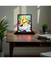 Car Desk/Table Top Maa Sarswati Wooden Photo Stand 3x4 Inches, Compact & Stylish Spiritual Display For Car, Home & Office (Pack Of 1) (F15055)