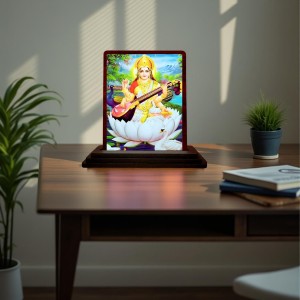Car Desk/Table Top Maa Sarswati Wooden Photo Stand 3x4 Inches, Compact & Stylish Spiritual Display For Car, Home & Office (Pack Of 1) (F15055) Car Desk/Table Top Maa Sarswati Wooden Photo Stand 3x4 Inches, Compact & Stylish Spiritual Display For Car, Home & Office (Pack Of 1) (F15055)