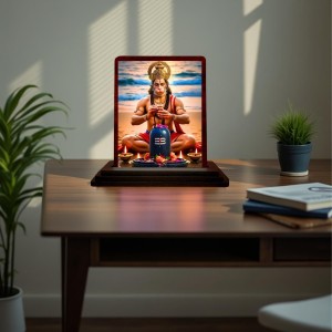 Car Desk/Table Top Lord Hanuman Wooden Photo Stand 3x4 Inches, Compact & Stylish Spiritual Display For Car, Home & Office (Pack Of 1) (F14504)
