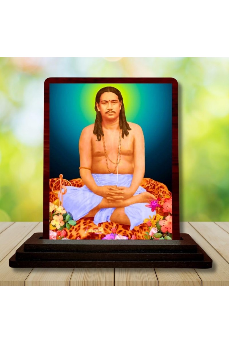 Car Desk/Table Top Swami Nigamananda Paramahansa Wooden Photo Stand 3x4 Inches, Compact & Stylish Spiritual Display For Car, Home & Office (Pack Of 1) (F14455)