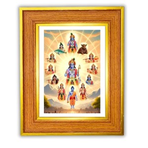 Lord Vishnu Photo Frame 16x20 Inches-Brown Wooden Frame For Home, Office & Temple Decoration And Gifting (F6431)